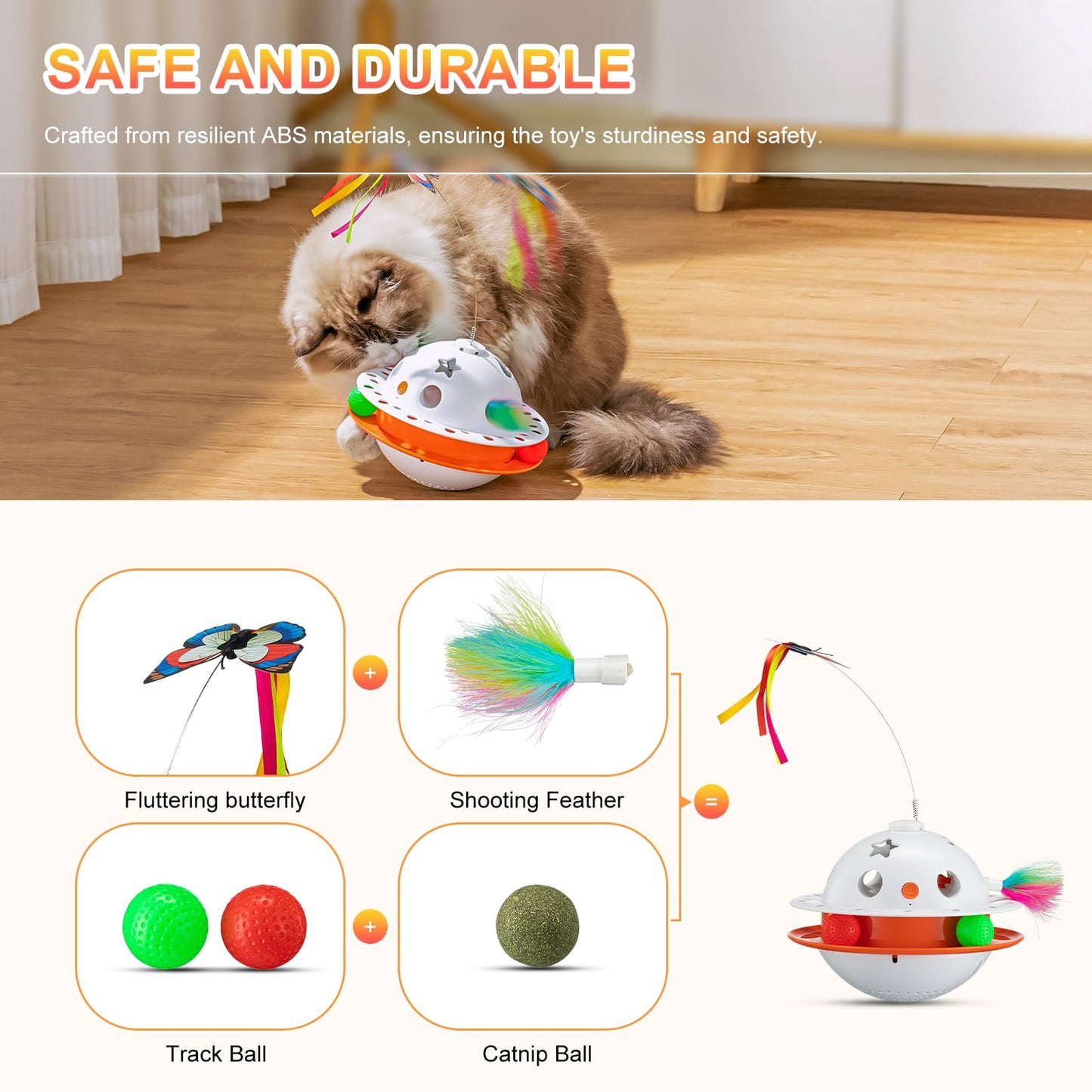 4 in 1 Automatic Interactive Cat Toy Cat Toy with Butterfly Flying Automatic Cat Teasing Stick