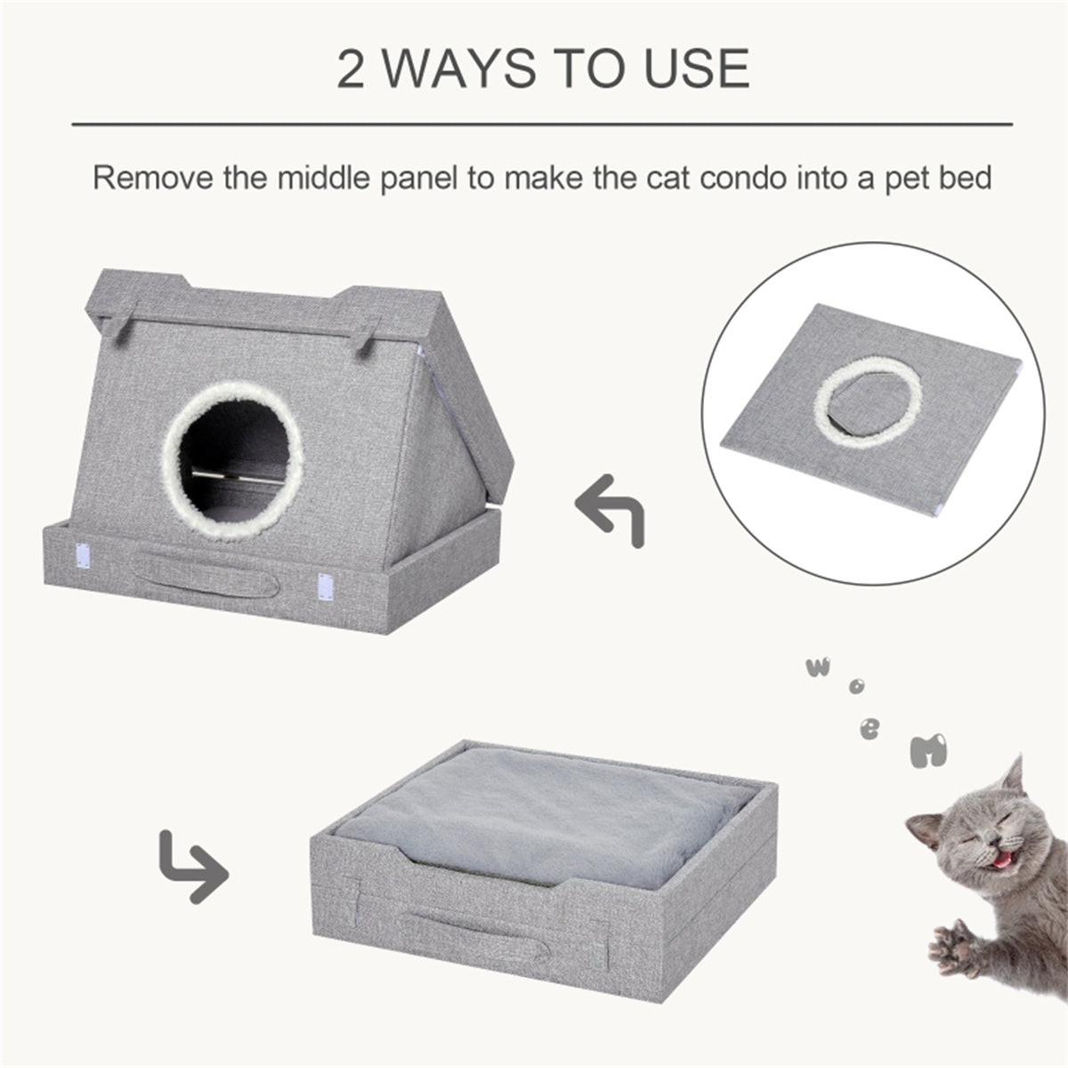 Two in one Cat House Cat Bed Grey