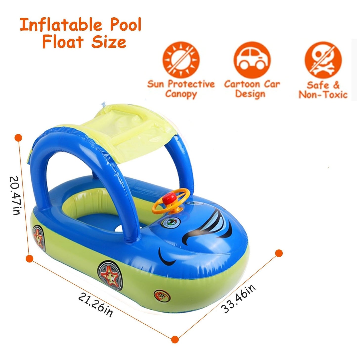 Inflatable Pool Float Car Shaped Toddler Swimming Float Boat Pool Toy for 1-3 Year-Old Kids Infant Toddlers