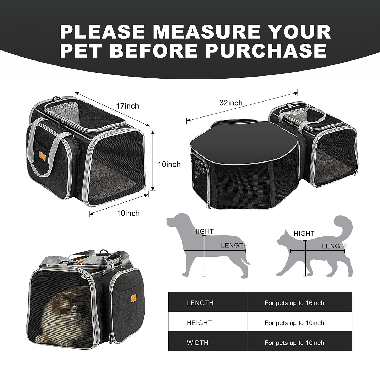 Cat Carrier Detachable Pet Carrier Airline Approved Foldable Expandable Travel Pet Bag Indoor and Outdoor Pet Mobile Tent