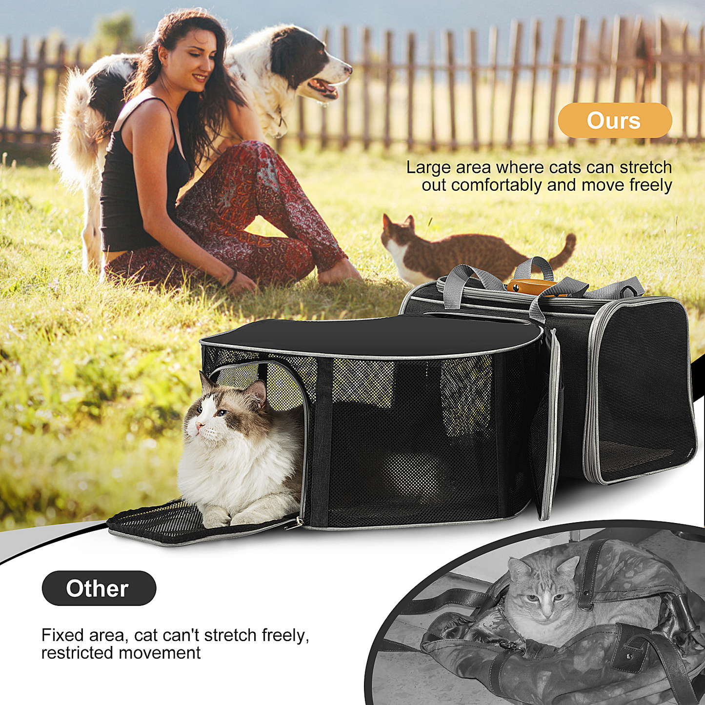 Cat Carrier Detachable Pet Carrier Airline Approved Foldable Expandable Travel Pet Bag Indoor and Outdoor Pet Mobile Tent