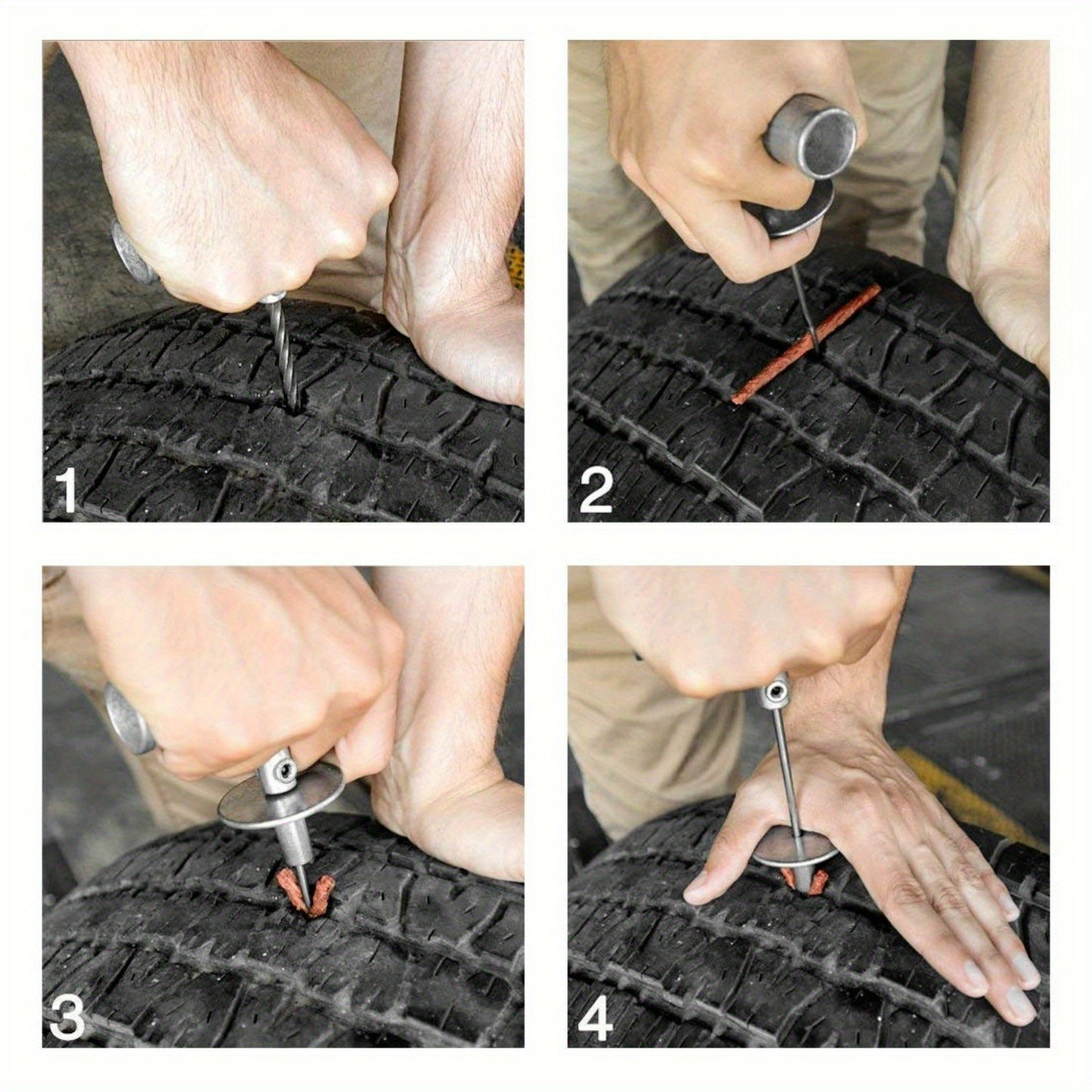 Universal heavy-duty tire repair kit | 58 piece set | Fixed perforations and plug surfaces