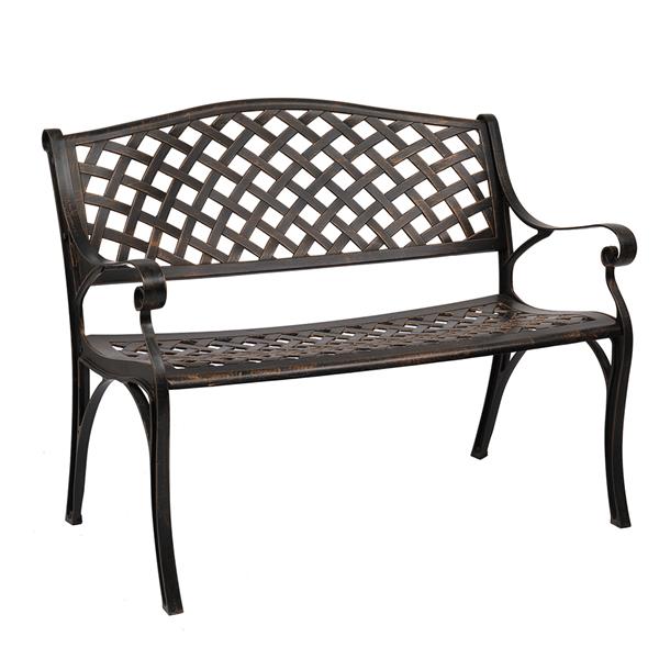 40.5" Outdoor Cast Aluminum Bench With Mesh Backrest Seat Surface