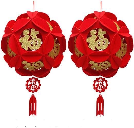 2pcs Chinese New Year Decorations Red Lanterns for 2024 Spring Festival Year of Dragon Waterproof Lantern Decor with Golden Fu Character