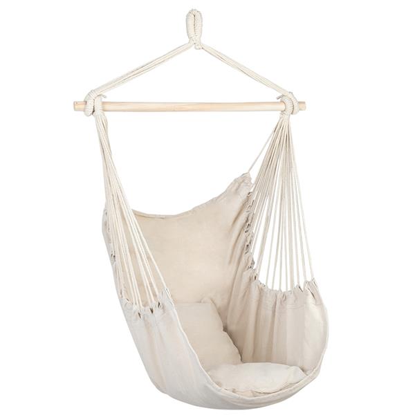 Hammock Distinctive Cotton Canvas Hanging Rope Chair with Pillows Beige