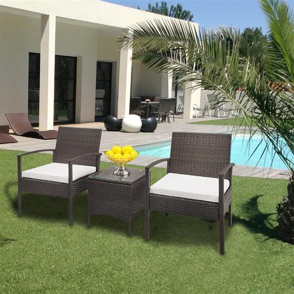 TY-3pcs 2pcs Arm Chairs 1pc Coffee Table Rattan Sofa Set Brown Gradient