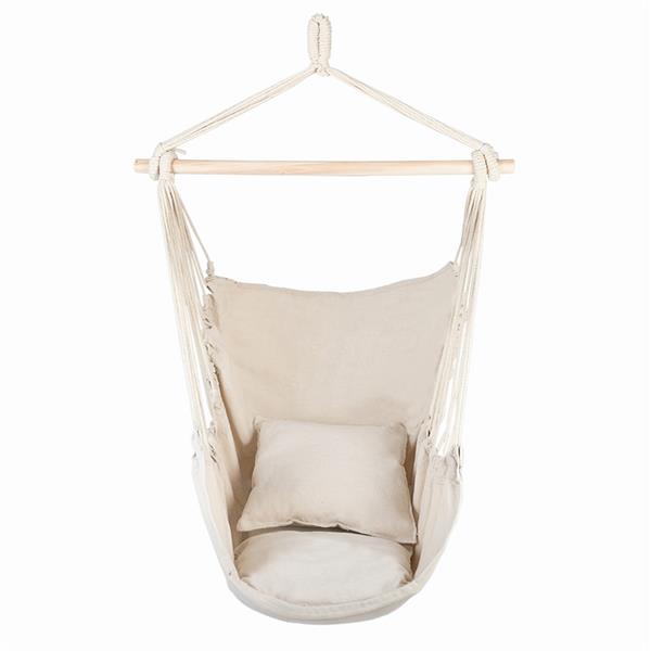 Hammock Distinctive Cotton Canvas Hanging Rope Chair with Pillows Beige