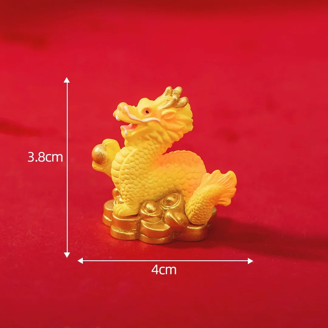 4Pcs Mini Chinese New Year Dragon Figurine Resin, Golden Chinese Zodiac Dragon Statue 2024 Year of The Dragon Home Office Collection Gift