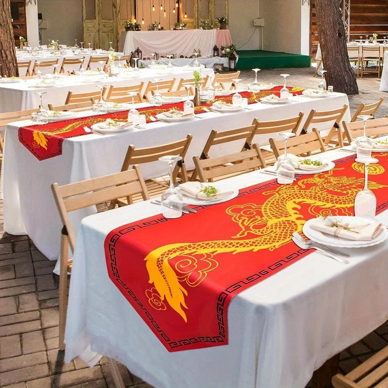 1pc 2024 Chinese New Year Decorations Dragon Printed Table Runner 13inch* 6ft for Year of Dragon Kitchen Dining Table for Spring Festival