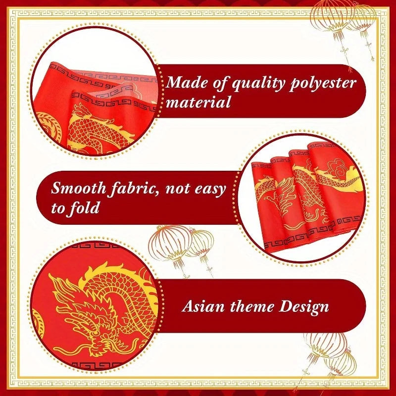 1pc 2024 Chinese New Year Decorations Dragon Printed Table Runner 13inch* 6ft for Year of Dragon Kitchen Dining Table for Spring Festival