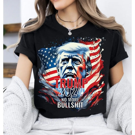 Trump 2024 No More Bullshit T-Shirt Vintage Trump Flag Cotton Tee Trump Supporter Election