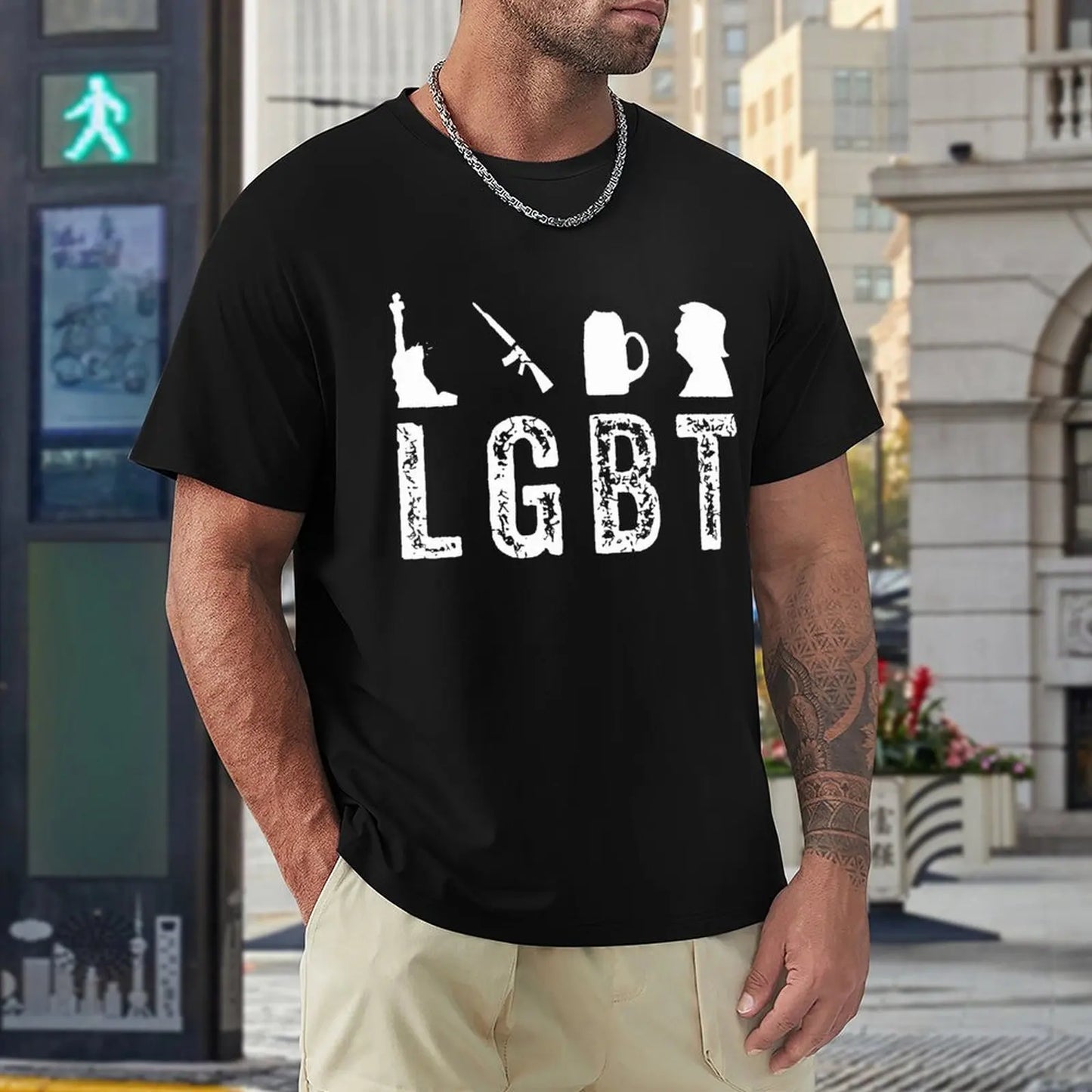 LGBT Liberty Guns Beer Trump Funny Inspired T Shirt Harajuku Short Sleeve T-shirt 100% Cotton Graphics