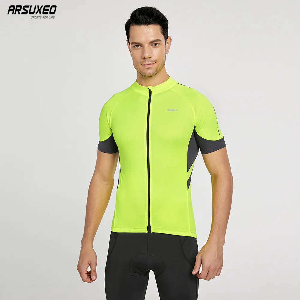 Men's Short Sleeves Cycling Jersey Bicycle MTB Bike Shirt Breathable Short Sleeves Quick Dry Zipper