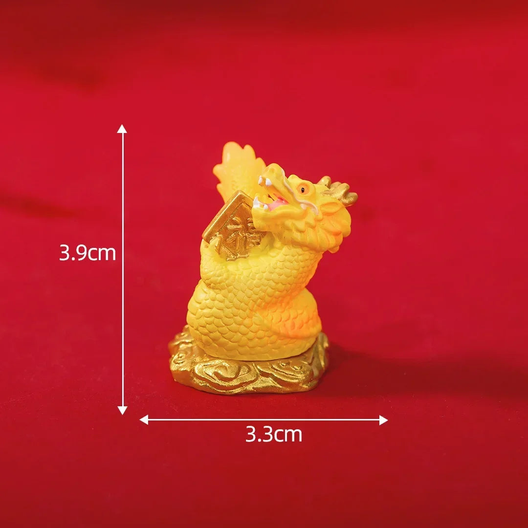4Pcs Mini Chinese New Year Dragon Figurine Resin, Golden Chinese Zodiac Dragon Statue 2024 Year of The Dragon Home Office Collection Gift