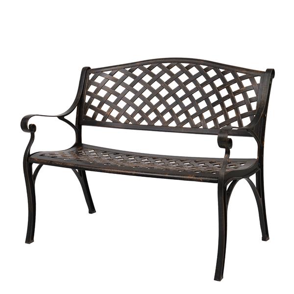 40.5" Outdoor Cast Aluminum Bench With Mesh Backrest Seat Surface