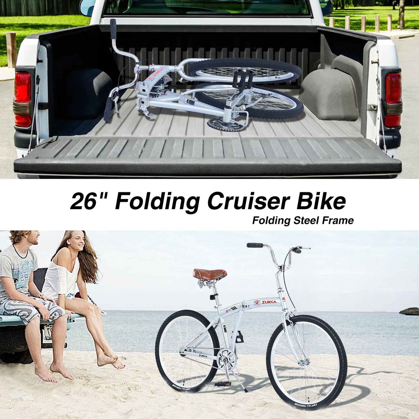 Single Speed Folding Bicycles Multiple Colors 26"Inch Beach Cruiser Bike for Adult