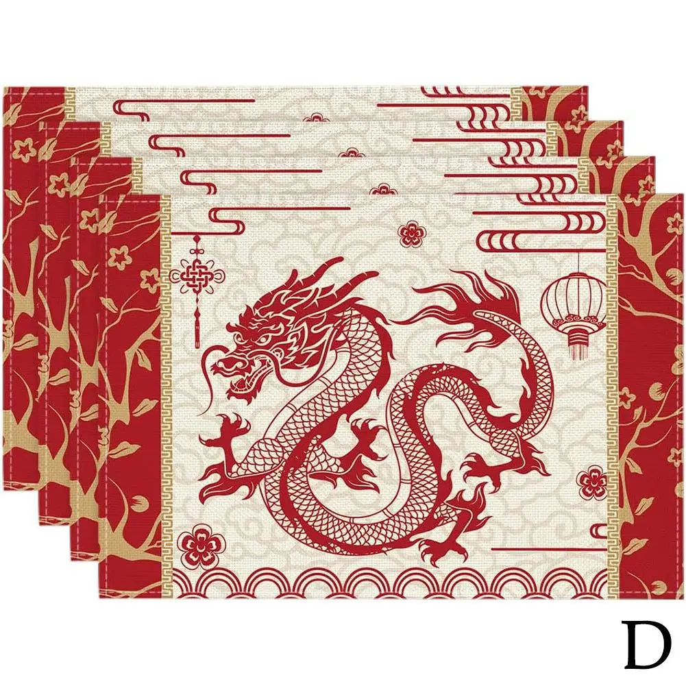 Chinese Zodiac Dragon 2024 Happy New Year Table Runner, Spring Festival Winter Kitchen Dining Table Decoration for Home Party 13x72 Inch