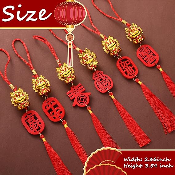 12pcs 2024 Chinese New Year Decorations Dragon Lucky Charms Red Hangin