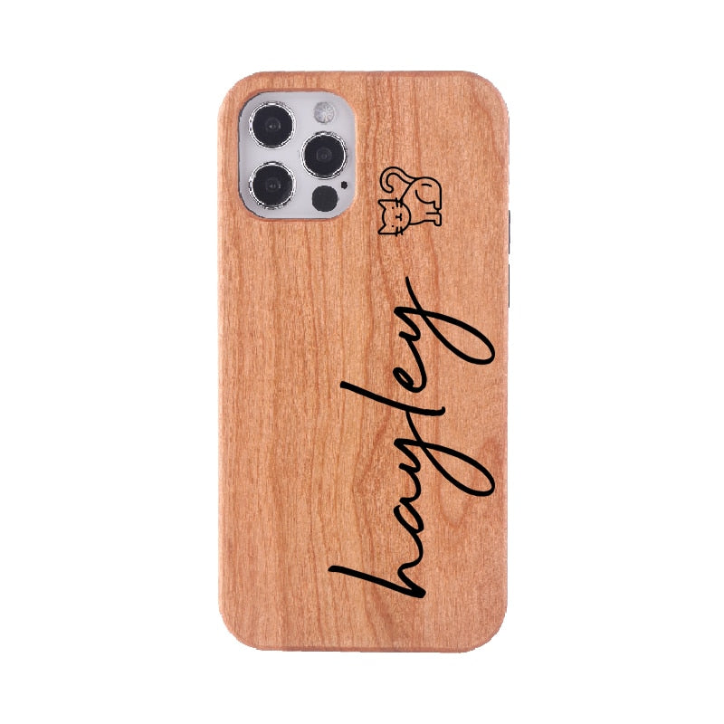 Cherrywood Personalized Name Custom Engraved Case For iPhone13 pro max, 12 11 Pro Max Mini, SE 3 2022 2020, X Xs Xr Max, 7 8 Plus