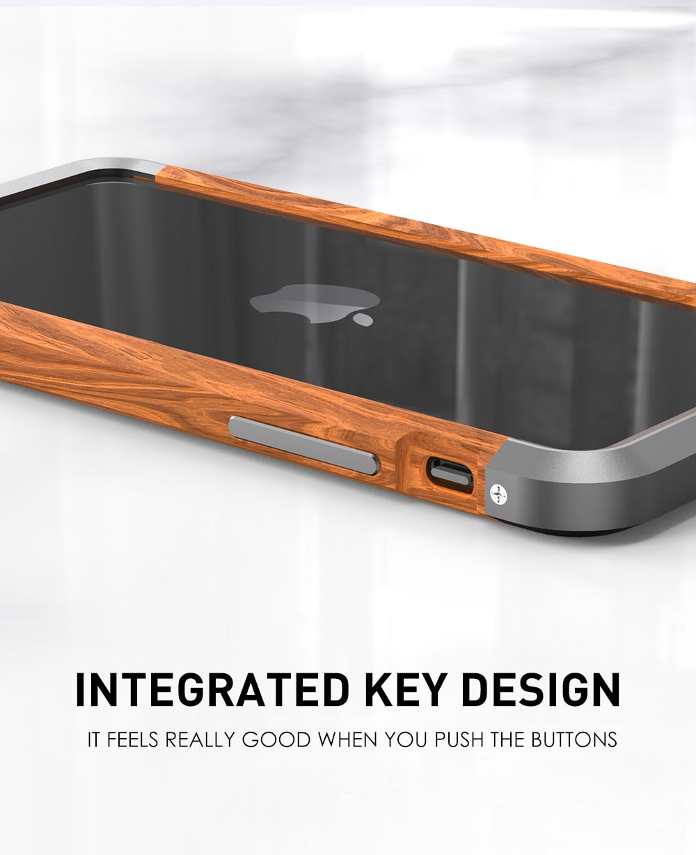 Wood metal bumper Case for iPhone 14 13 pro max, 12 11 Pro Max Mini, X Xs  Xr Max Plus