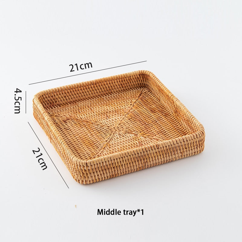 Rattan-Serviertablett, rechteckiges gewebtes Tablett, dekorative Servierkörbe aus natürlichem Korbgeflecht für die Organisation von Tischplatten, Badezimmern, Küchentheken (natürlich)