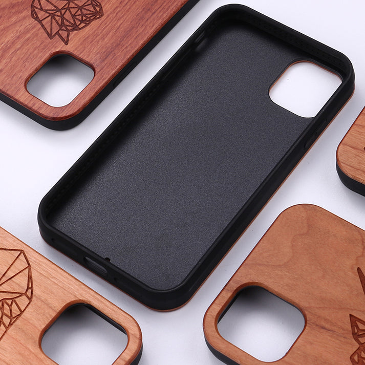 Rosewood Geometric Carved Deer Case For iPhone 13 pro max, 12 11 Pro Max Mini, SE 3 2022 2020, X Xs Xr Max, 7 8 Plus.