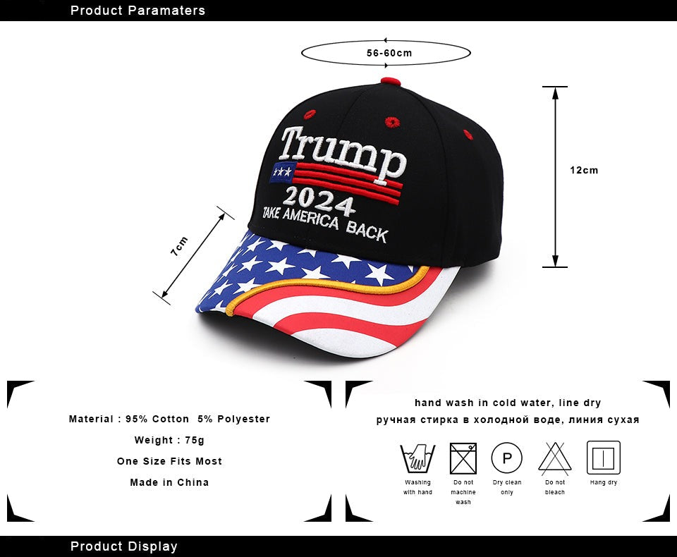 Neue Donald Trump 2024-Kappe, USA-Flagge, Baseballkappen, Take America Back, 3D-Stickerei, Snapback-Präsidentenmütze