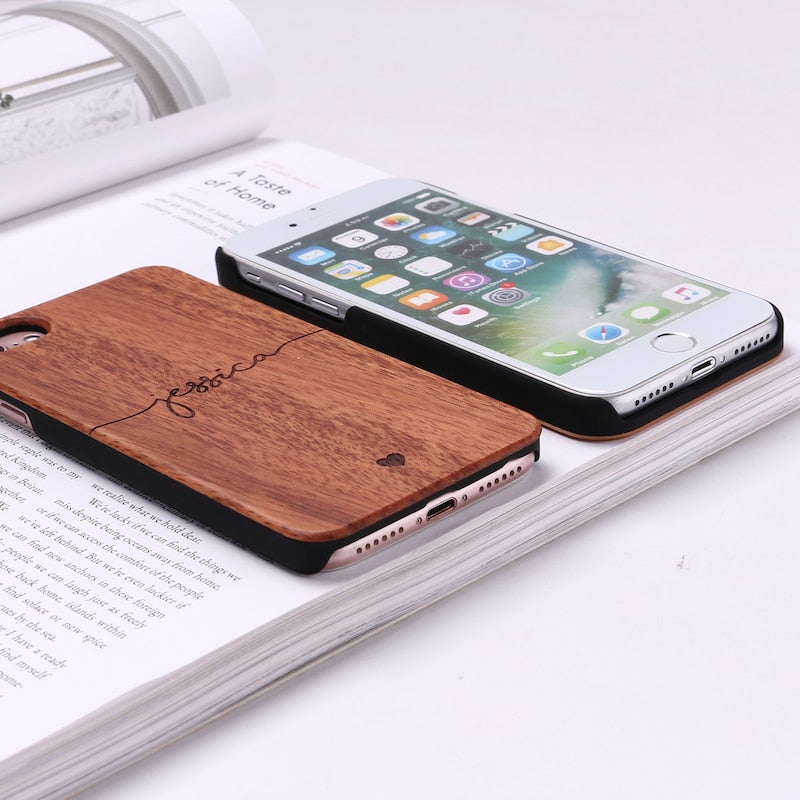 Étui en bois gravé avec nom personnalisé pour Apple iPhone SE3 2022
