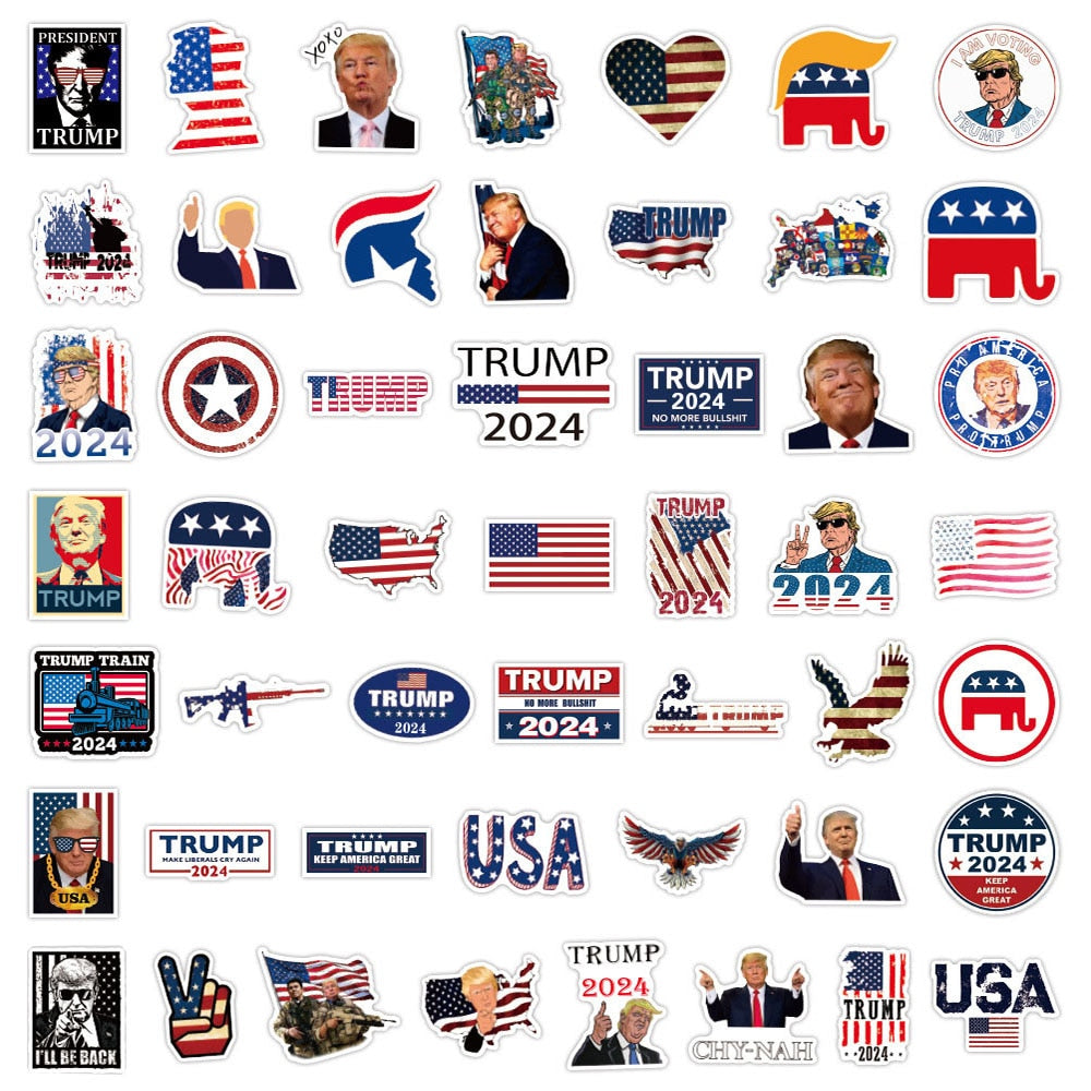 Trump 2024 Graffiti-Aufkleber, Aufkleber für Skateboard, Laptop, Gepäck, Telefon, Auto, Gitarre, 10/30/50/100 Stück