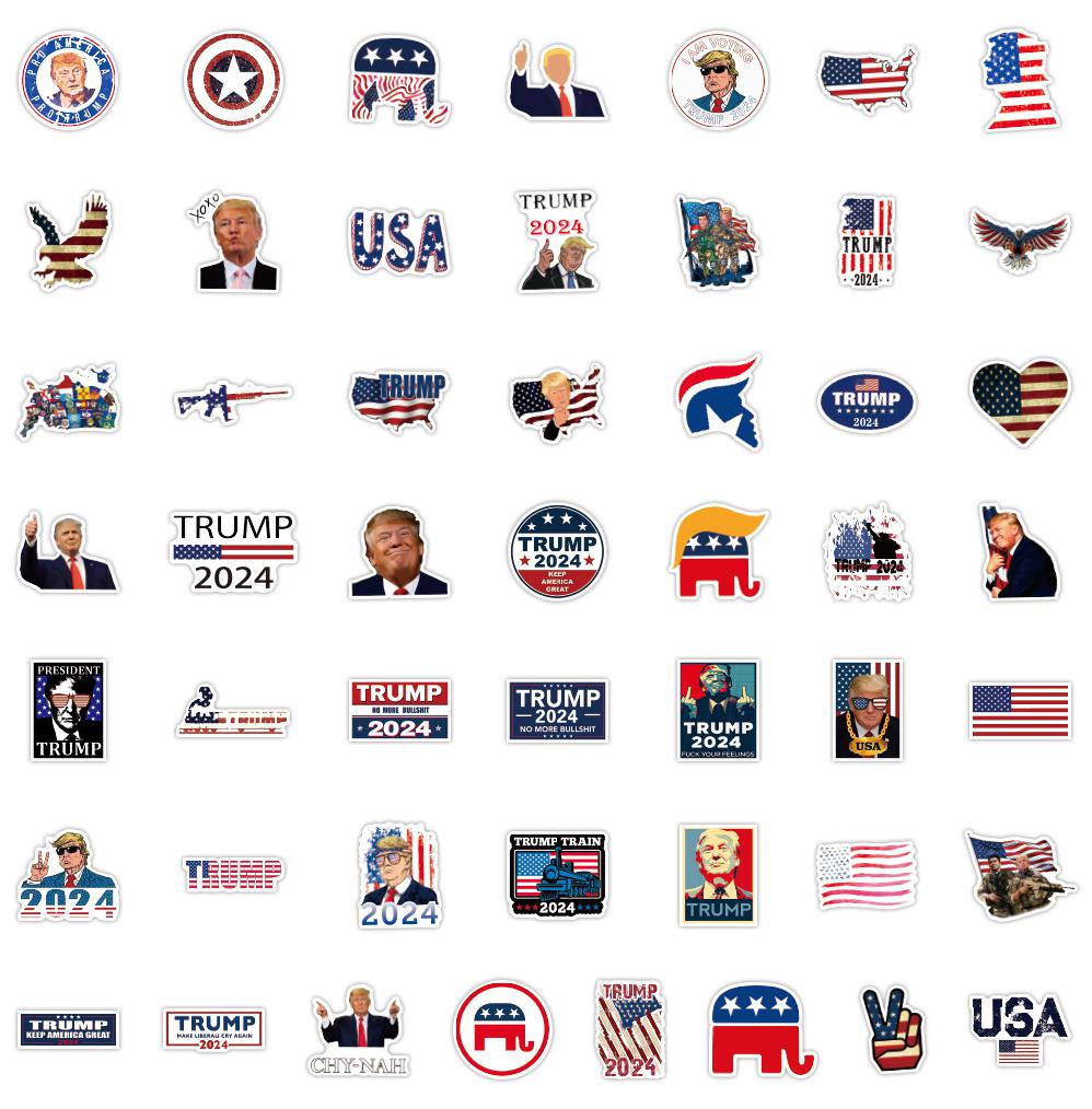 Autocollants de dessin animé Trump 2024 10/30/50/100 pièces prédécoupés imperméables