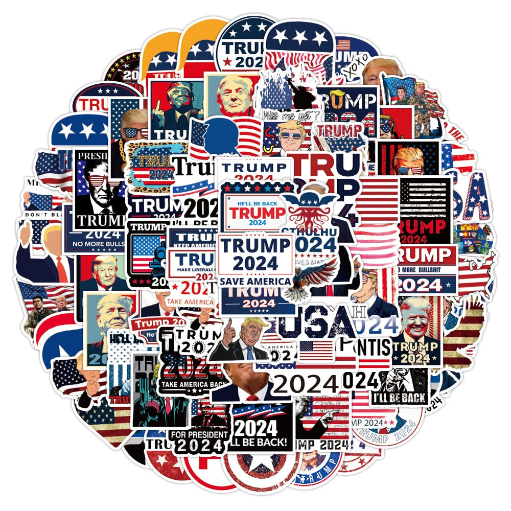Trump 2024 Graffiti-Aufkleber, Aufkleber für Skateboard, Laptop, Gepäck, Telefon, Auto, Gitarre, 10/30/50/100 Stück