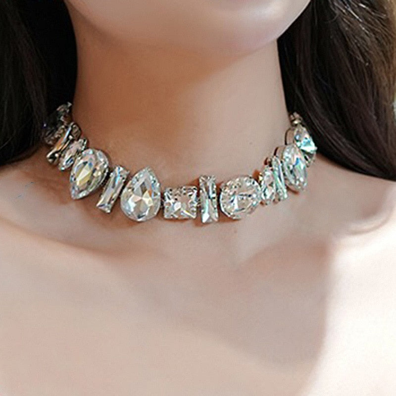 Sparkling Geometric Crystal Choker Necklaces Clavicle Chain Necklace Statement Jewelry Gifts