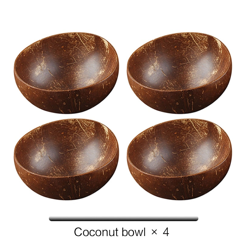 Handmade Natural Coconut Bowls (Set of 4)