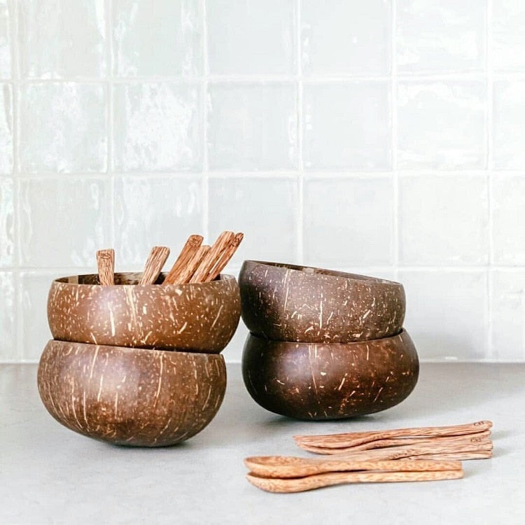 Handmade Natural Coconut Bowls (Set of 4)