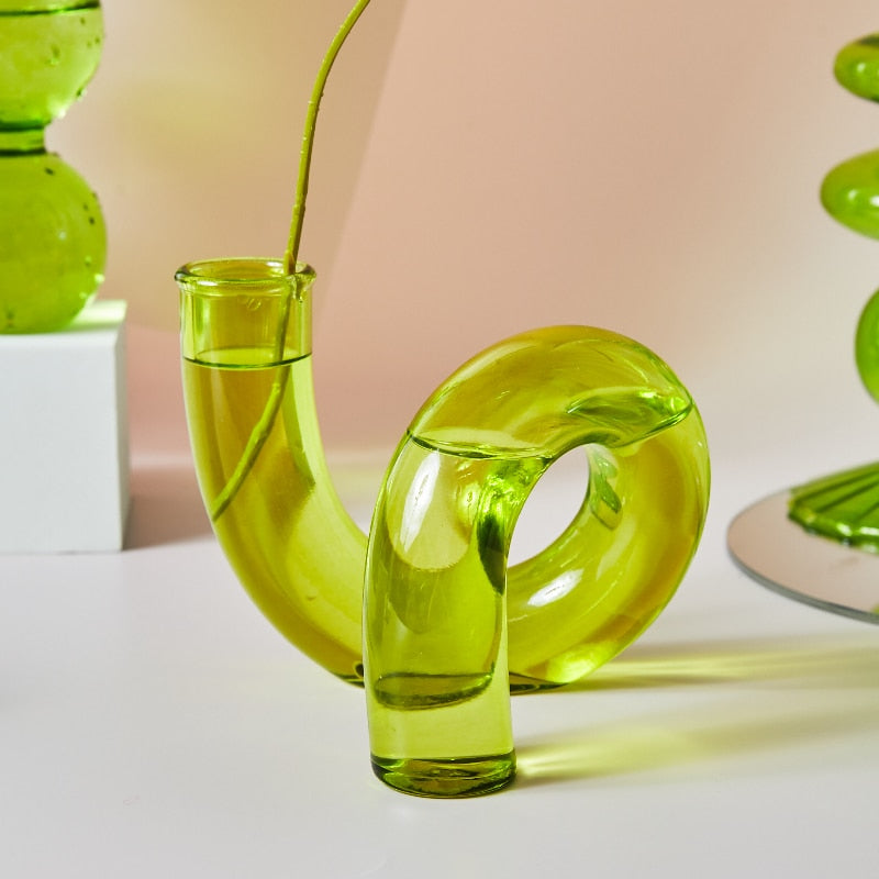 Nordischer grün-gelber Kerzenhalter und Vase aus Glas, Heimdekoration, Geschenk für Hochzeit, Geburtstag, Weihnachten