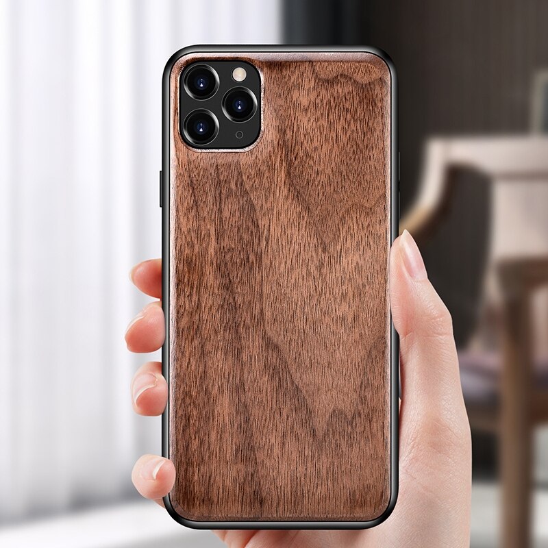 for iPhone 13 12 Pro Max Mini 11 Max XS XR SE2 X 7 8 Plus Case Real Wooden Shockproof Back Cover with Wood Lanyard