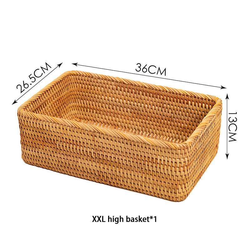 Rattan Serving Tray, Rectangular Woven Tray, Natural Wicker Decorative Serving Baskets for Organizing Tabletop Bathroom Kitchen Counter (Natural)
