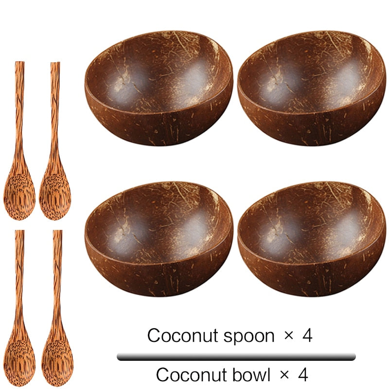 Bols en noix de coco naturels faits à la main (Ensemble de 4)