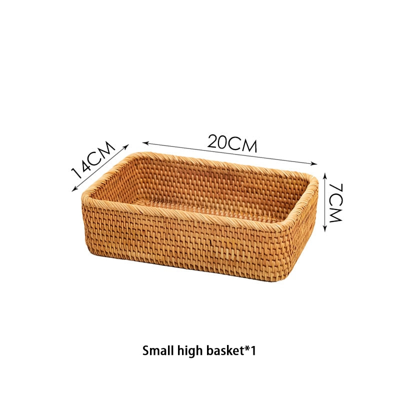 Rattan Serving Tray, Rectangular Woven Tray, Natural Wicker Decorative Serving Baskets for Organizing Tabletop Bathroom Kitchen Counter (Natural)