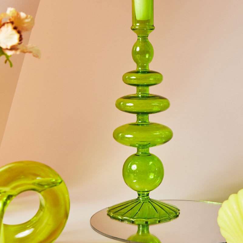Bougeoir en verre jaune vert nordique et vase décor à la maison cadeau pour mariage anniversaire Noël