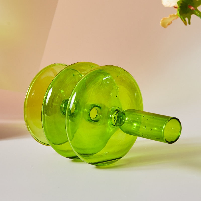 Nordic Green Yellow Glass Candle Holder and Vase Home Decor Gift for Wedding Birthday Christmas