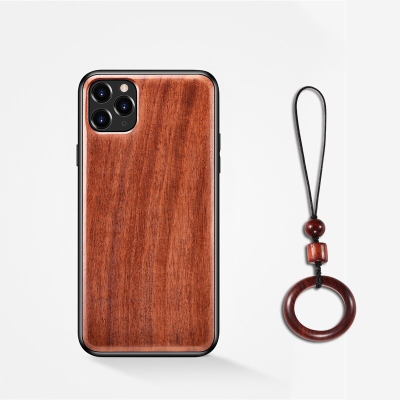for iPhone 13 12 Pro Max Mini 11 Max XS XR SE2 X 7 8 Plus Case Real Wooden Shockproof Back Cover with Wood Lanyard